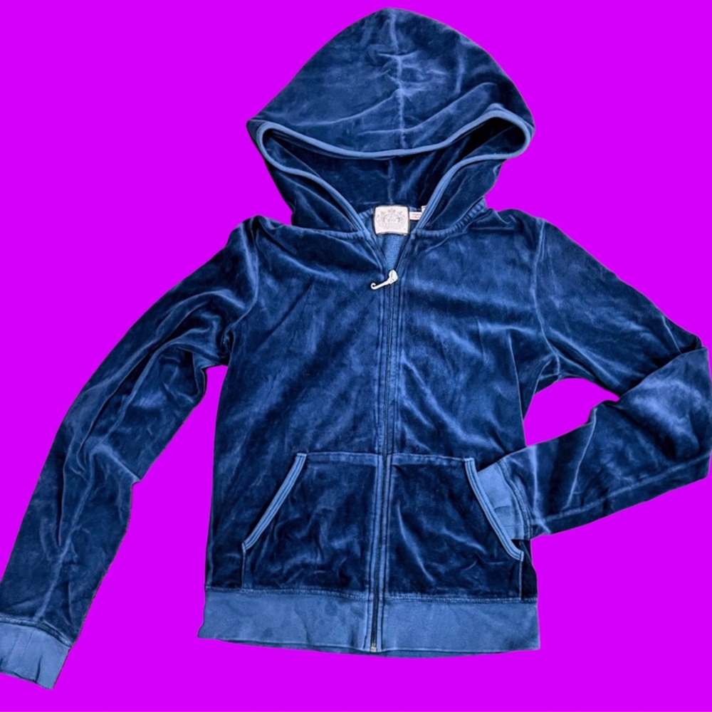 Y2K Juicy Couture women’s M Navy Velour Zip Hoodie EUC - Picture 6 of 14